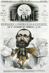 Portræt af Viconte Ponson du Terrail (1829-1871), fransk populær forfatter, forfatter til en roman-sæbeopera. Tegnefilm af Gill, i "Månen", 24. februar af Andre Gill