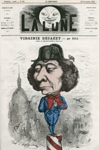 Portræt af Virginie Dejazet (1798-1875), fransk skuespillerinde i rollen som Bonaparte. Tegnefilm af Gill, i "La Lune", 10. november af Andre Gill