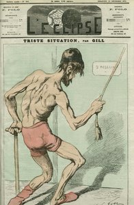 Trist situation, karikatur af en syg person, der leder efter "en god forfatning". Cover i "" L