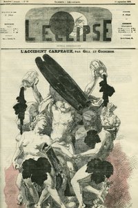 Carpeaux-ulykken, illustration af "" La Danse"" af Jean-Baptiste (Jean Baptiste) Carpeaux, en skulptur til Opera Garnier, som blev stærkt kritiseret til det punkt, at en flaske blæk blev kastet på den. Cover i "" L
