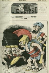 Situationen, tegneserie af Adolphe Thiers (1797-1877) og Leon Gambetta (1838-1882), der giver et ministerium til royalistiske og bonapartistiske hunde. Cover i "" L