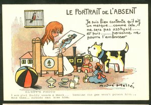 Postkort, Farvesatirisk: Portrættet af den fraværende - Krigen 14-18, Barndomsillustration af Andre Helle (1875-1945) af Andre Helle