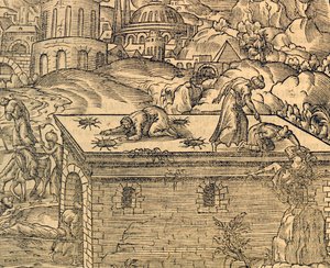 Den kristne kirkegård i Acheldemach, stik fra Cosmographie universelle, af André Thevet (1504-1592), Paris af Andre Thevet