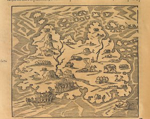 Kort over Trinity Island i Antillerne, fra Universal cosmography af Andre Thevet af Andre Thevet