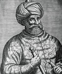 Portræt af Khayr al-Din, kendt som Barbarossa (1465-1546), tyrkisk korsar og admiral, gravering af Andre Thevet (1502-1590) af Andre Thevet