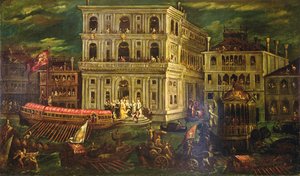 Indskibning af Dogaressa Morosina Morosini Grimani 4. maj 1597, Venedig, ca. 1600 (olie på lærred)