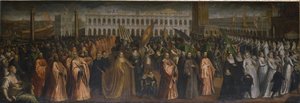 Dogaressa Marina Morosini-Grimani forlader Palazzo Grimani for sin kroning i Palazzo Ducale, Venedig