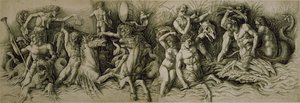 Battle of the Sea Gods (pen og brunt blæk på papir) af Andrea (workshop of) Mantegna