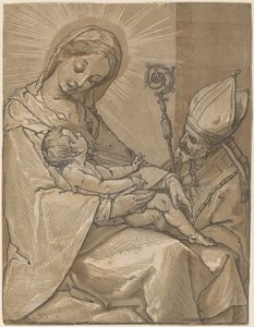 Madonna og barn med en biskop, 1591. af Andrea Andreani