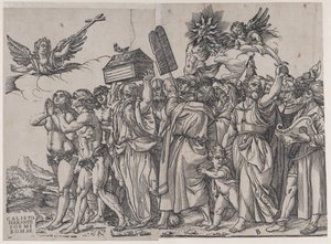 Afsnit A: en engel, der holder et kors øverst til venstre, Adam og Eva nedenfor, fra The Triumph of..., 1836.