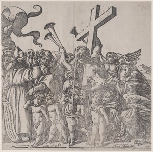 Afsnit D: engle, der lader trompeter osv., fra The Triumph of Christ, 1836. af Andrea Andreani