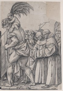 Afsnit H: Sankt Christopher bærer Kristusbarnet, fra The Triumph of Christ, 1836. af Andrea Andreani