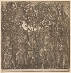 Julius Cæsars triumf: Soldater, der bærer bannere og standarder, 1593-99. af Andrea Andreani