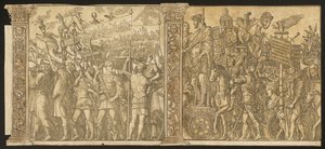Julius Cæsars triumf [nr. 1 og 2 plus 2 søjler], 1599. af Andrea Andreani