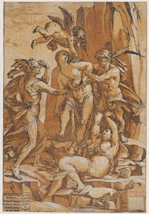 Dyd som ung kvinde i centrum af fire figurer, der repræsenterer kærlighed, fejltagelse, uvidenhed ..., 1585. af Andrea Andreani