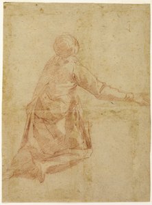 Knælende figur bagfra (recto); Tre halvlange undersøgelser af sløret kvindefigur (verso)