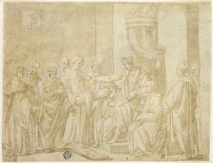 De hellige Peter og Paul skændes med Simon Magus før Nero (rekto); Fem scener fra historien om Moses (verso)