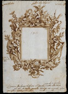 Ortogonal tegning til allegorisk ramme, ca 1700, af Andrea Brustolon (1662-1732), akvarelpen på hvidt papir, Italien af Andrea Brustolon