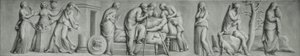 Et grisaille-panel, der viser scenen for Meleagers død