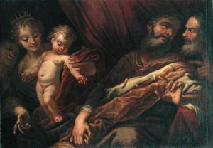Det spæde Moses står på Faraos krone (olie på lærred)