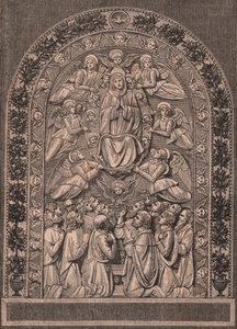 Antagelse af Jomfru, af Andrea della Robbias værksted (1435-1525 eller 1528), Pinacoteca di Citta di Castello, Umbrien, Italien, træsnit fra Le cento citta d