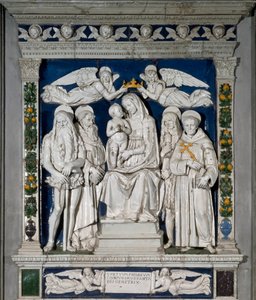 Tilflugtens jomfru Jomfru Maria og Jesusbarnet omgivet af den hellige Onuphre den Anachorete (eller den Store), den hellige Antonius den Store” (den hellige Antonius Abbe (250/251-356) (eller den hellige eneboer Antonius), den hellige Maria Magdalena og Sa af Andrea Della Robbia