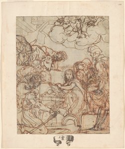 Hyrdernes tilbedelse, ca. 1600-1610 (tegning med pen og blæk)