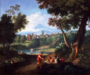 Landskab, af Andrea Locatelli (1695-1741), olie på lærred, 61x73 cm.