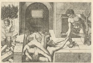 Merkur som personificering af dyd redder sjæle i Limbo, og Daphne bliver til et træ Virtus Deserta (titel på objekt)