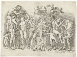Bacchanal med satyrer og bacchanter ved vinpresse af Andrea Mantegna