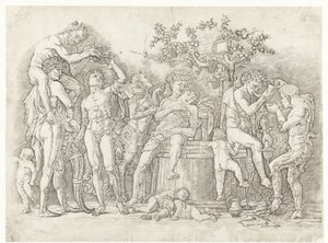 Bacchanal med satyrer og bacchanter ved vinpresse af Andrea Mantegna