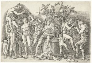 Bacchanal med satyrer og bacchanter ved vinpresse af Andrea Mantegna