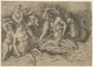 Battle of the Sea Gods: Right Half of a Frieze af Andrea Mantegna