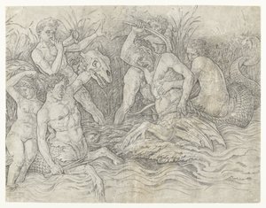 Kamp mellem tritoner med nereider på ryggen Slaget ved havguderne af Andrea Mantegna