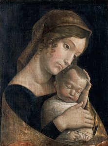 Madonna og det sovende barn af Andrea Mantegna (1431-1506), lim tempera på linned, 43x32 cm af Andrea Mantegna