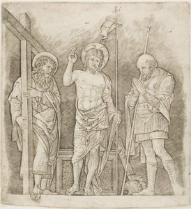 Opstanden Kristus mellem de hellige Andreas og Longinus af Andrea Mantegna