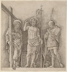 Den opstandne Kristus mellem de hellige Andreas og Longinus af Andrea Mantegna