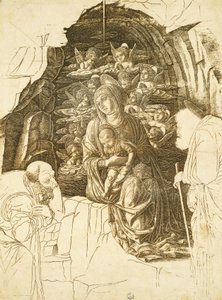 Study for Adoration of Magi af Andrea Mantegna (1431-1506), tegning af Andrea Mantegna