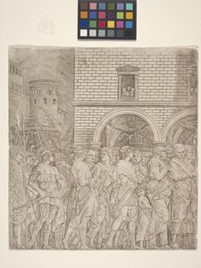 Senatorerne - Julius Cæsars triumf (gravering på cremepapir) af Andrea Mantegna
