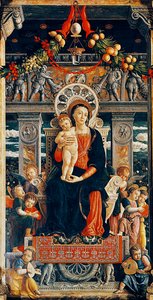 Jomfru troner, detalje fra den centrale del af San Zeno-altertavlen af Andrea Mantegna (1431-1506), træ, 220x115 cm, San Zeno-basilikaen, Verona af Andrea Mantegna