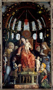 Virgin of Victory (Madonna of Victory). Jomfru Maria er repræsenteret: St. Michael, St. George, St. Longin og St. Andrew. Maleriets protektor, Markisen af ​​Mantua, Francois II de Gonzague (Francis II Gonzaga) af Andrea Mantegna