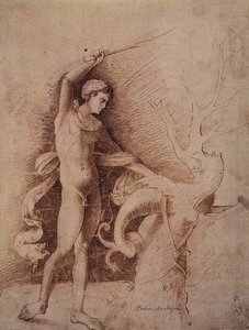 Ung mand kæmper mod en drage af Andrea Mantegna
