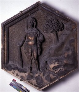 Kain og Abel, sekskantet dekorativ reliefflise fra en serie, der illustrerer episoder fra Første Mosebog, muligvis baseret på design af Giotto (ca. 1266-1337) ca. 1334-48 (marmor) af Andrea Pisano