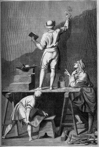 Forberedelse af gipsen til et freskomaleri (affresco). Tegning af Chevignard af Andrea Pozzo. af Andrea Pozzo