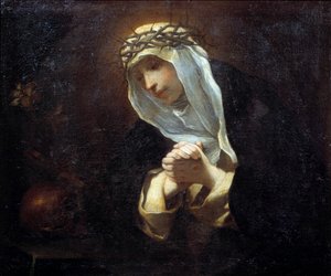 Repræsentation af Saint Catherine of Siena (1347-1380) (olie på lærred) af Andrea Sacchi