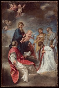 Madonnaen og barnet med de hellige Ignatius af Loyola, Francis Xavier, Cosmas og Damian af Andrea Sacchi