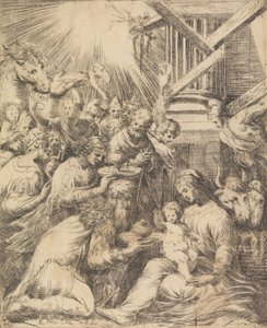 Tilbedelse af Magi, ca. 1553-60. af Andrea Schiavone