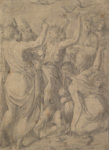 Moses viste vagtlerne til israelitterne miraklet med vagtler og manna, ca. 1545.