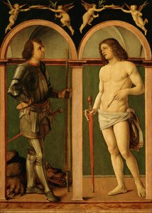 Sankt Georg og Sankt Sebastian (olie på træpanel) af Andrea Solario