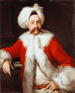 Portræt af en gentleman stående, halvlang, i orientalsk kostume,